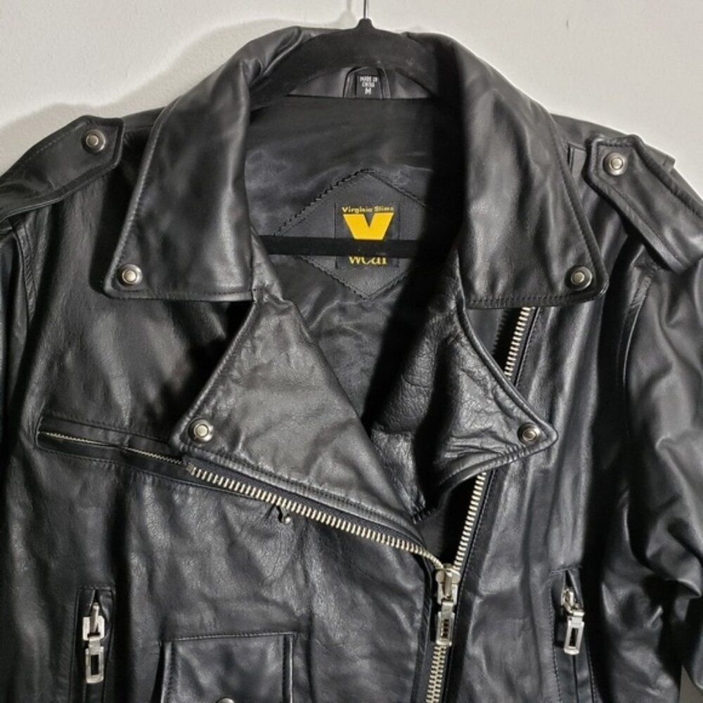 Vintage Virginia Slims Wear Black Leather Biker Jacket NWOT - Picture 2 of 9